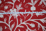 Cotton Crewel Embroidered Fabric Tree of Life, White on Red #DDR032