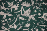 Cotton Crewel Embroidered Fabric Tree of Life, White on Green #DDR072