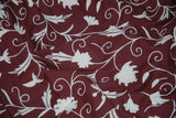 Cotton Crewel Embroidered Fabric Jacobean, White on Maroon #TML558