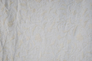 Linen Crewel Embroidered Fabric Jacobean, White on White #TML652