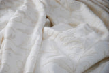 Linen Crewel Embroidered Fabric Jacobean, White on White #TML652