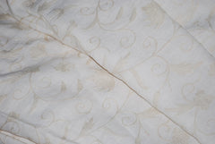 Linen Crewel Embroidered Fabric Jacobean, White on White #TML652