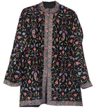 Kashmiri Woolen Jacket Black, Multicolor Embroidery #AO-0094