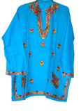 Woolen Kurta Tunic Blue Kurti, Multicolor Embroidery #WK-452
