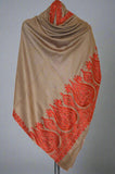Kashmir Pashmina "Cashmere" Shawl Schal Beige, Multicolor Embroidery #PDR-011