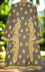 Kashmiri Woolen Coat Beige, Multicolor Embroidery #AO-158