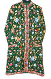 Kashmiri Woolen Coat Green, Multicolor Embroidery #AO-176