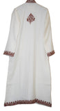 Woolen Coat Extra Long Jacket Off-White, Brown Embroidery #SH-201