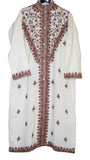 Woolen Coat Extra Long Jacket Off-White, Brown Embroidery #SH-201