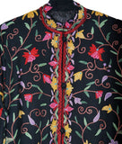 Kashmiri Woolen Jacket Black, Multicolor Embroidery #AO-005