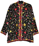 Kashmiri Woolen Jacket Black, Multicolor Embroidery #AO-005