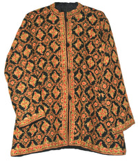 Kashmiri Woolen Jacket Black, Multicolor Embroidery #AO-0322