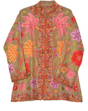 Kashmiri Woolen Jacket Beige, Multicolor Embroidery #AO-033