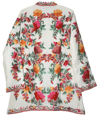 Kashmiri Woolen Jacket Off-White, Multicolor Embroidery #AO-055