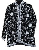 Kashmiri Woolen Jacket, White on Black #AO-056