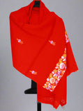 Red Multicolor Embroidery Woolen Shawl Wrap Throw #WS-108