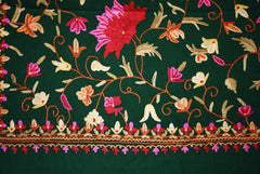 Kashmir Wool Shawl Wrap Throw Green, Multicolor Embroidery #WS-122