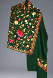 Kashmir Wool Shawl Wrap Throw Green, Multicolor Embroidery #WS-122