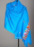 Kashmiri Woolen Shawl Wrap Throw Sky Blue, Multicolor  #WS-138