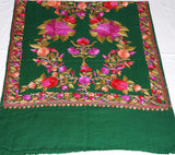 Kashmir Wool Shawl Wrap Throw Green, Multicolor Embroidery #WS-151