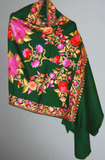 Kashmir Wool Shawl Wrap Throw Green, Multicolor Embroidery #WS-151