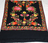 Kashmir Wool Shawl Wrap Throw Black, Multicolor Embroidery #WS-153