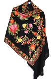 Kashmir Wool Shawl Wrap Throw Black, Multicolor Embroidery #WS-153