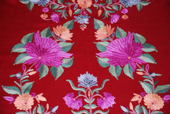 Kashmir Wool Shawl Wrap Throw Maroon, Multicolor Embroidery #WS-154