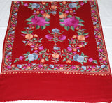 Kashmir Wool Shawl Wrap Throw Maroon, Multicolor Embroidery #WS-154