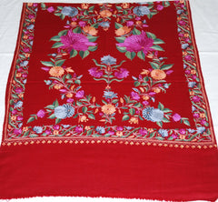 Kashmir Wool Shawl Wrap Throw Maroon, Multicolor Embroidery #WS-154