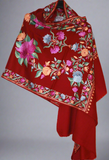 Kashmir Wool Shawl Wrap Throw Maroon, Multicolor Embroidery #WS-154
