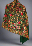 Kashmir Wool Shawl Wrap Throw Green, Multicolor Embroidery #WS-160