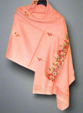 Peach Multicolor Embroidery Woolen Shawl Wrap Throw #WS-106