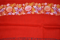 Red Multicolor Embroidery Woolen Shawl Wrap Throw #WS-108