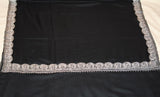 Embroidered Wool Shawl Black, Silver "Tilla" Sozni Embroidery #WS-903