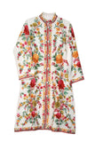 Kashmiri Linen Coat White, Multicolor Embroidery #AO-603