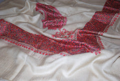Kashmir Pashmina "Sozni" Needlework Embroidered Arab Scarf Shemagh Shawl White, Multicolor #PRM-102
