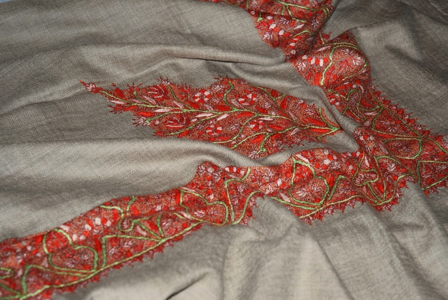 Kashmir Pashmina "Sozni" Needlework Embroidered Arab Scarf Shemagh Shawl Beige, Multicolor #PRM-105