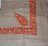 Kashmir Pashmina "Sozni" Needlework Embroidered Arab Scarf Shemagh Shawl Beige, Multicolor #PRM-105