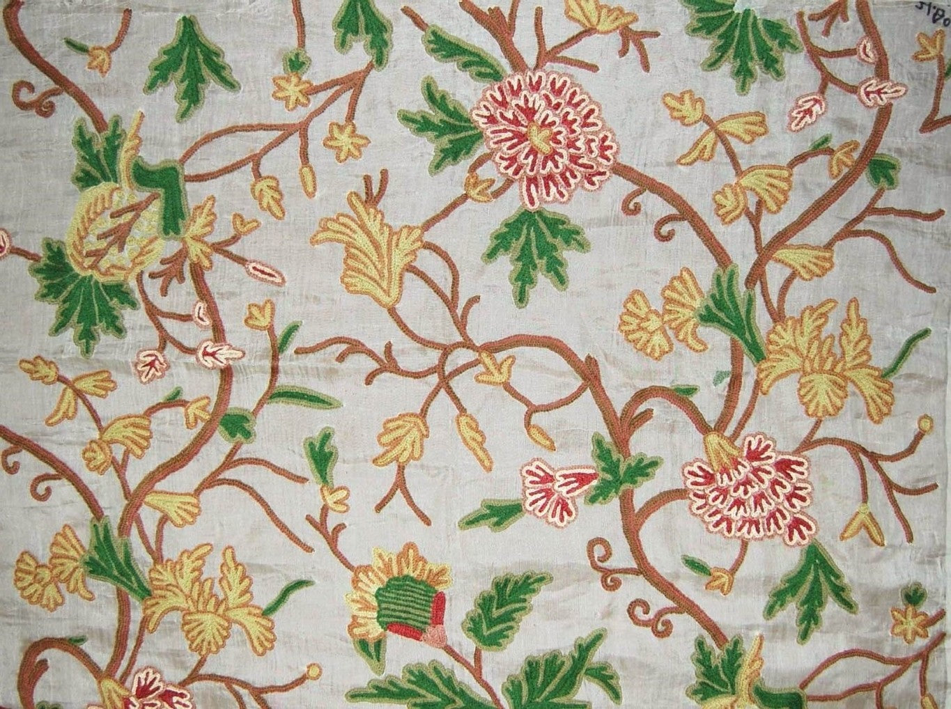 Silk Organza Crewel Embroidered Sheer Fabric Off-White, Multicolor #SL503