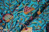 Velvet Crewel Embroidered Bedspread Duvet Set Jacobean Teal, Multicolor #DDR6201