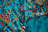 Velvet Crewel Embroidered Bedspread Duvet Set Jacobean Teal, Multicolor #DDR6201