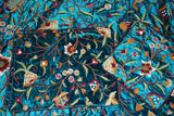 Velvet Crewel Embroidered Bedspread Duvet Set Jacobean Teal, Multicolor #DDR6201