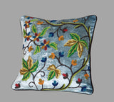 Velvet Crewel Pillow Cushion Cover "Maple" Teal, Multicolor #CW512