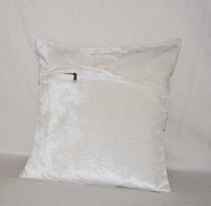 Crewel Chenille Velvet Throw Pillow Cushion Cover "Watlab" Multicolor on White #CW528