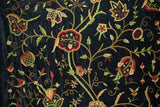Velvet Crewel Embroidered Fabric Black, Multicolor #CV303