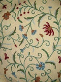 Custom Crewel Embroidered Fabric Beige, Multicolor Embroidery #3326