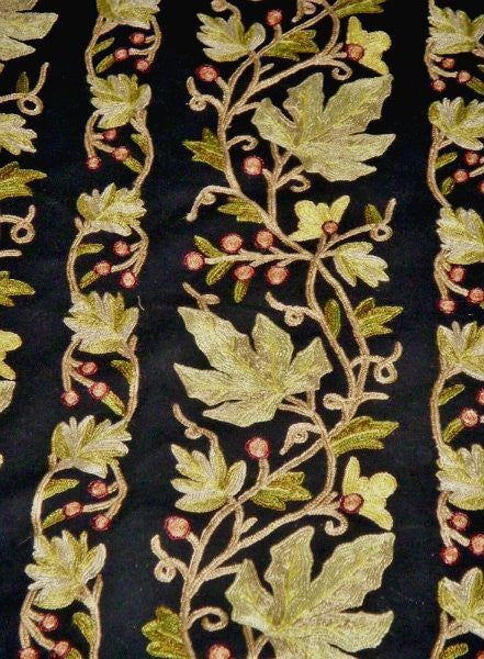 Custom Made Crewel Embroidered Pre-Order Fabric "Maple" Black, Multicolor #3356