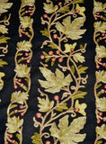 Custom Crewel Embroidered Fabric "Maple" Black, Multicolor Embroidery #3356