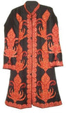 Kashmiri Woolen Coat Black, Rust Embroidery #AO-110